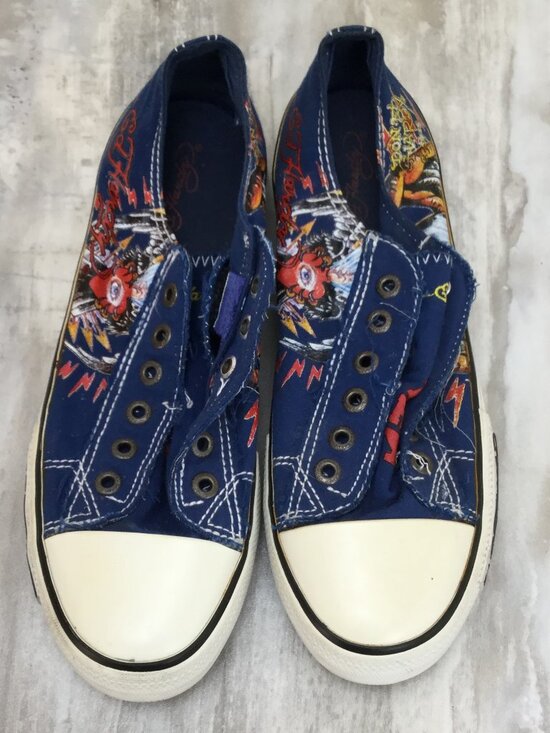 Ed Hardy Slip-On Snakers 9 Shoes - Ed Hardy Blue Sneakers 9